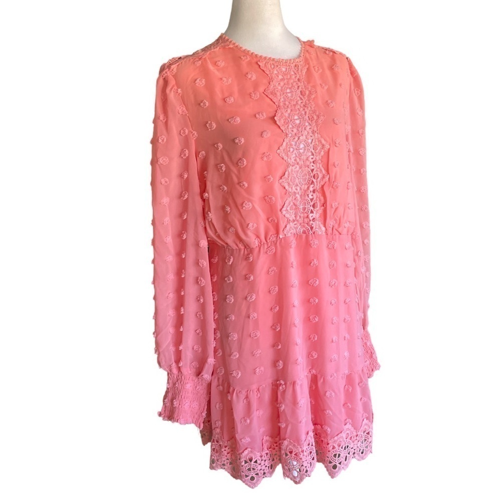 NWT Love By Design Rina Dotted Chiffon Lace Trim Dress Size XL